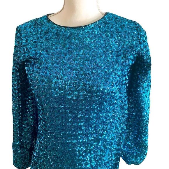 Hunter Bell Blue Sequin Shift Mini Dress  Size 2 - Picture 5 of 7